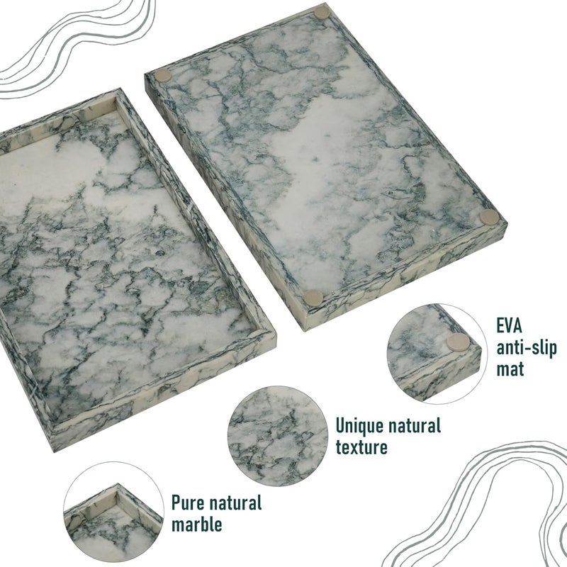 MULWR Marble Bathroom Tray,Pure Natural Vanity Tray,Marble Tray for Kitchen Counter Non-Ceramic/Non-Resin,Stone Trays 12 x 8 inch Cyan Green - Image 4